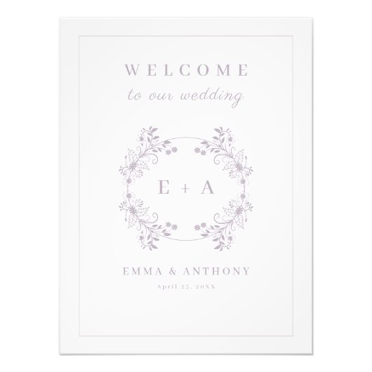  Lavendel Monogram Bruiloft Welkomstbord Foto Afdruk (Voorkant)