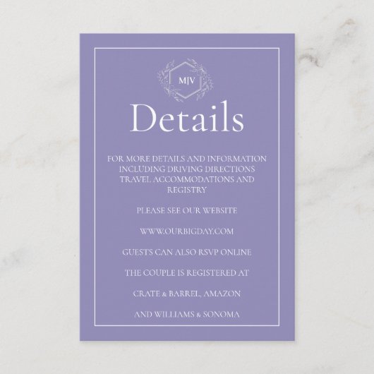 Lavendel Monogram Creat Enclosure Kaart (Voorkant)