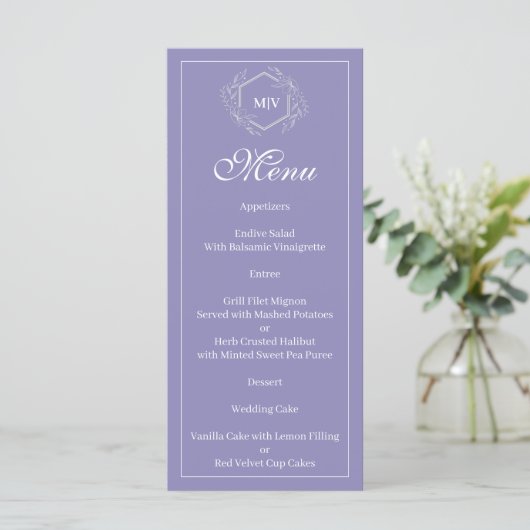 Lavendel Monogram Crest Menu (Staand voorkant)