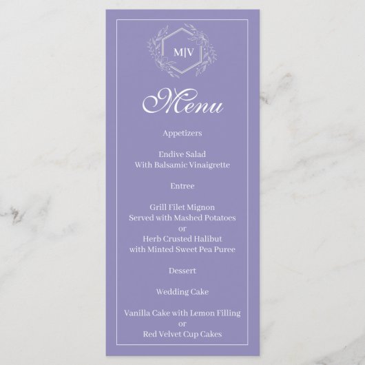 Lavendel Monogram Crest Menu (Voorkant)