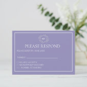 Lavendel Monogram Crest RSVP-kaart RSVP Kaartje (Staand voorkant)
