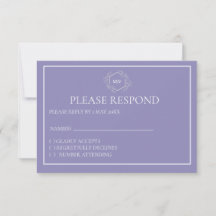 Lavendel Monogram Crest RSVP-kaart