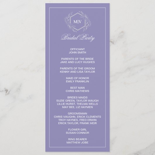 Lavendel Monogram dubbele zijprogrammakaart Programmakaart (Achterkant)