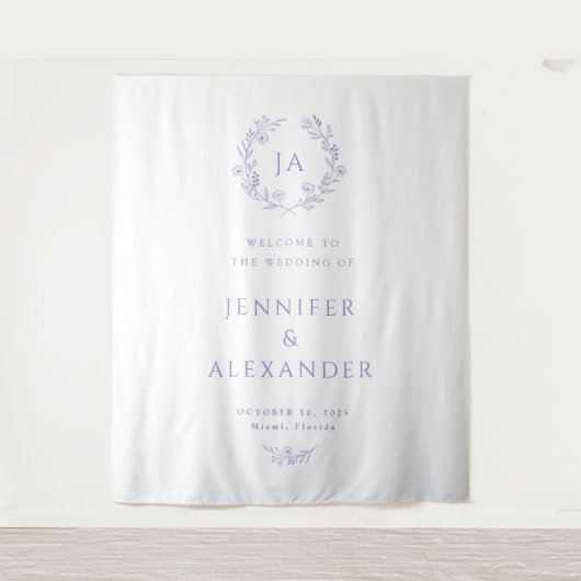 Lavendel Monogram Huwelijksachtergrond Wandkleed (Voorkant)