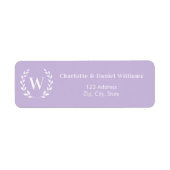 Lavendel monogram initiaal krans retouradres etiket (Voorkant)