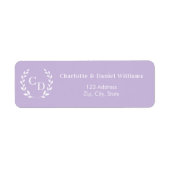 Lavendel monogram initiaal krans retouradres etiket (Voorkant)