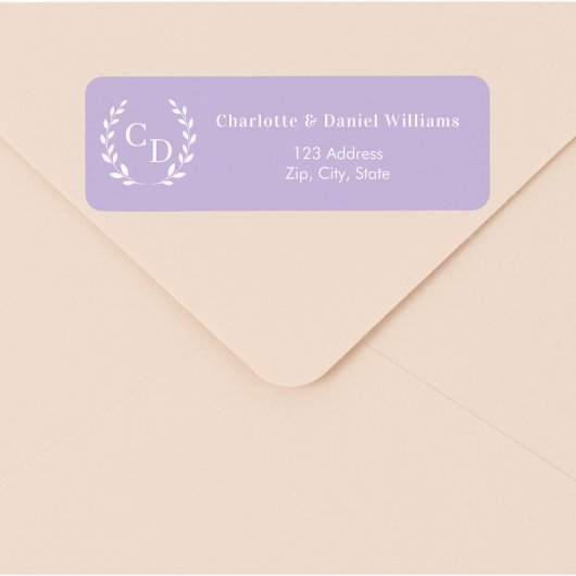 Lavendel monogram initiaal krans retouradres etiket