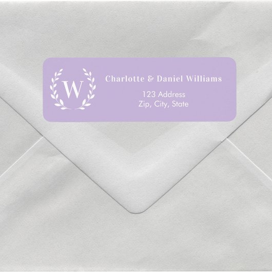 Lavendel monogram initiaal krans retouradres etiket