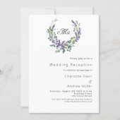 Lavendel monogram kuif violette bruiloft receptie kaart (Voorkant)
