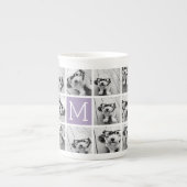 Lavendel Monogram met 8 Foto Collage Grid Porselein Kop (Voorkant)