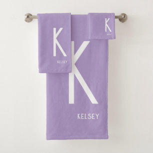 Lavendel Monogram Naam Bad Handdoek