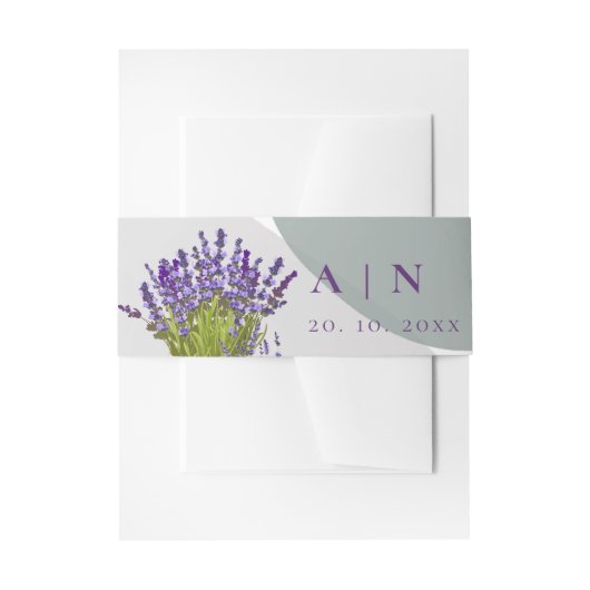 Lavendel  Monogram Paarse Bloemen Trouwen Uitnodigingen Wikkel (Voorkant Voorbeeld)
