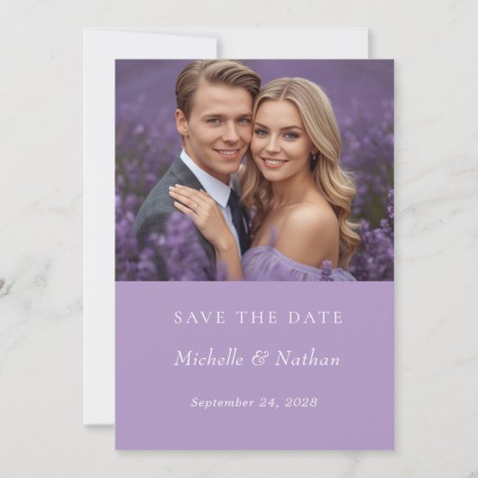 Lavendel Monogram Save the Date Foto Bruiloft Kaart (Voorkant)