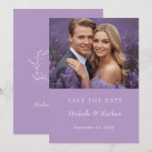 Lavendel Monogram Save the Date Foto Bruiloft Kaart (Voorkant / Achterkant)