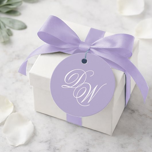 Lavendel Monogram Trouw Simple Paars Bedankjes Labels