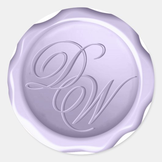 Lavendel Monogram Wax Seal 2 Letters Paarse Script Ronde Sticker (Voorkant)