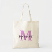 Lavendel Monogram Zwarte Script Naam Tote Tas (Voorkant)