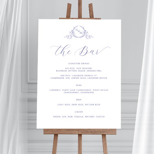 Lavendel Monogrammed Elegant Bar Trouwbord Poster