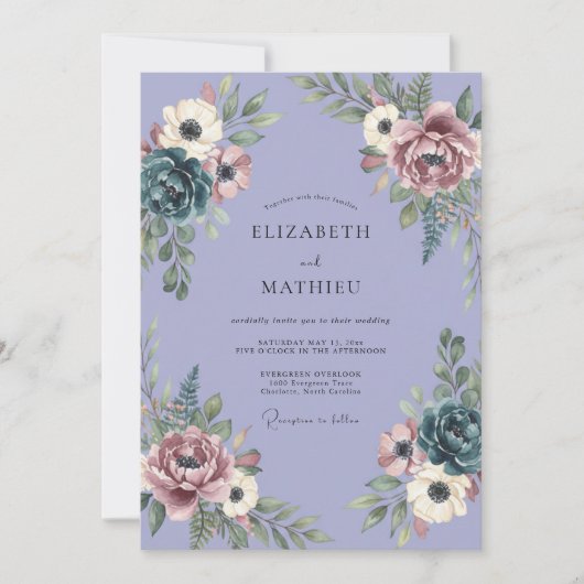 Lavendel Moody Vintage Bruiloft Kaart (Voorkant)