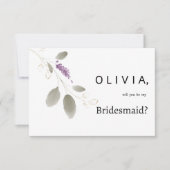 Lavendel munt gouden waterverf bloemenbruidsmeisje kaart (Voorkant)