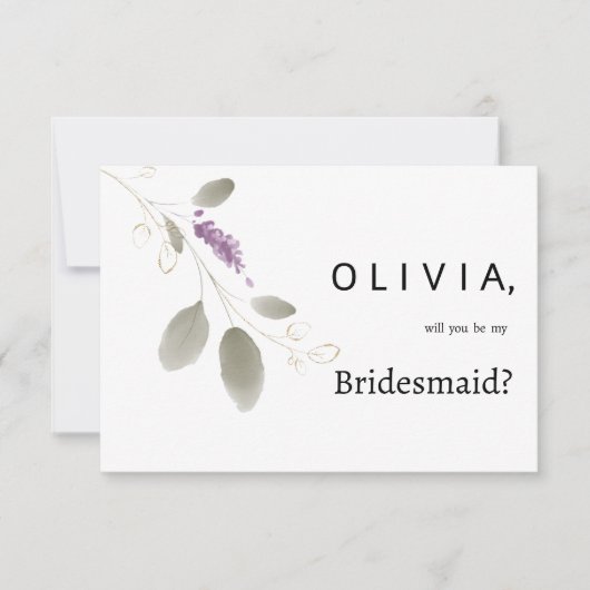 Lavendel munt gouden waterverf bloemenbruidsmeisje kaart (Voorkant)