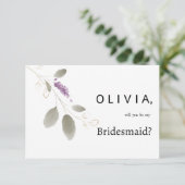 Lavendel munt gouden waterverf bloemenbruidsmeisje kaart (Staand voorkant)