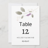 Lavendel munt gouden waterverf bloementafel nummer kaart (Voorkant)