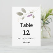 Lavendel munt gouden waterverf bloementafel nummer kaart (Staand voorkant)