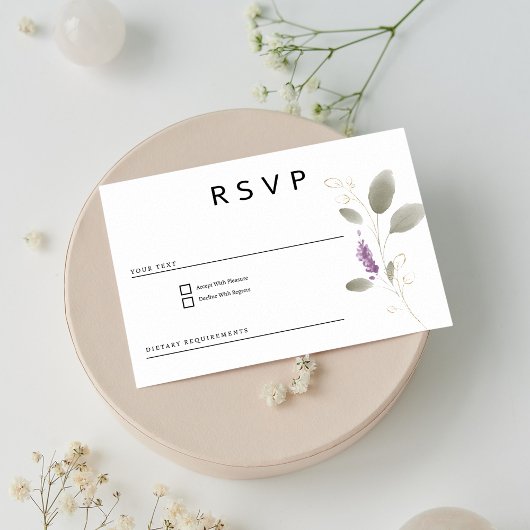 Lavendel munt gouden waterverf florale RSVP Kaart