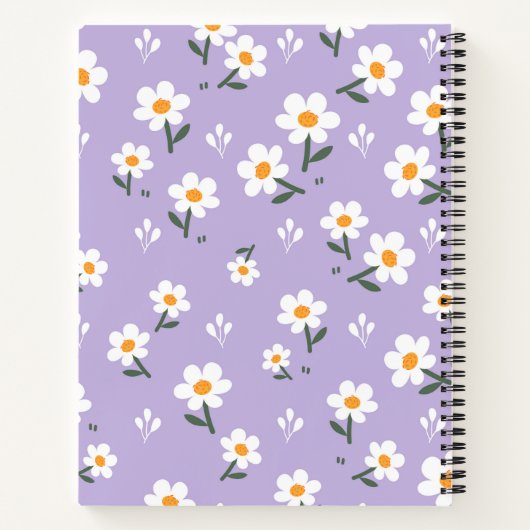 Lavendel Naadloze Daisy Bloempatroon Notitieboek (Achterkant)