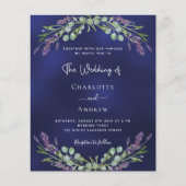Lavendel navy blauw budget bruiloft uitnodiging (Voorkant)