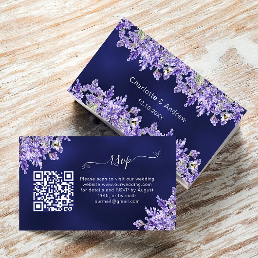 Lavendel navy blauwe bruiloft website QR code RSVP Informatiekaartje