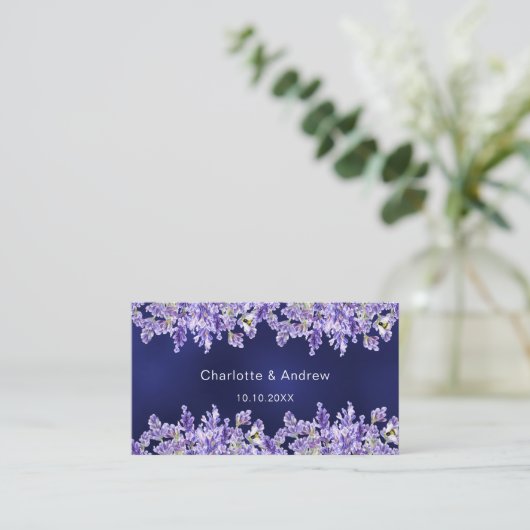 Lavendel navy blauwe bruiloft website QR code RSVP Informatiekaartje (Staand voorkant)