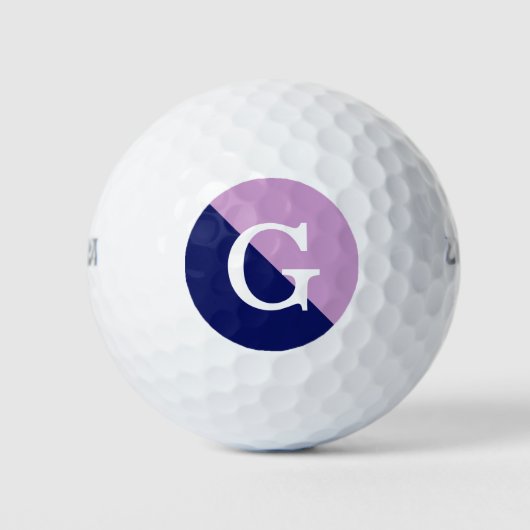 Lavendel Navy Blue 2 Tone Diag Initiaal Monogram Golfballen (Voorkant)