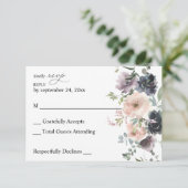 Lavendel, Navy, & Blush Roze Herfst Bloemen geen M RSVP Kaartje (Staand voorkant)