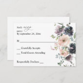 Lavendel, Navy, & Blush Roze Herfst Bloemen geen M RSVP Kaartje (Voorkant / Achterkant)
