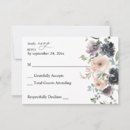 Lavendel, Navy, & Blush Roze Herfst Bloemen geen M RSVP Kaartje