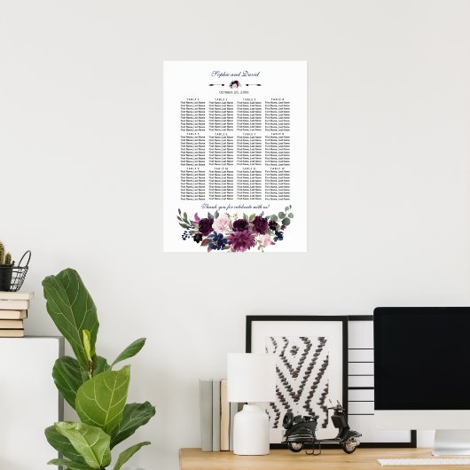 Lavendel Navyblauw Bloemstuk Bruiloft Zitplaatskaa Poster (Thuiskantoor)