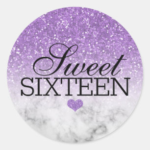 Lavendel Nep Glitter/Marmer Sweet 16 Ronde Sticker