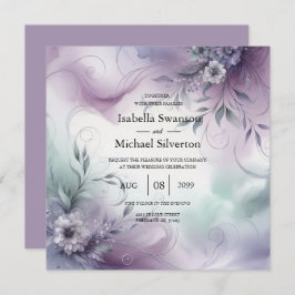 Lavendel Nevel en Waterverf Fluisteringen Bruiloft Kaart