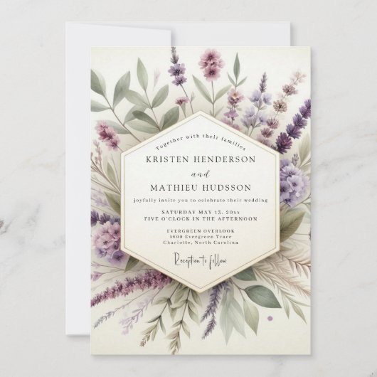 Lavendel Nevelige Botanische Bruiloft Kaart (Voorkant)