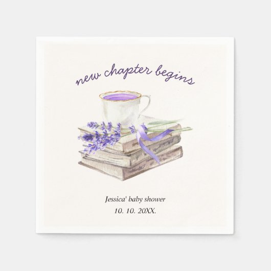 Lavendel Nieuw Chapter Begins Tea Cup Baby shower Servet (Voorkant)