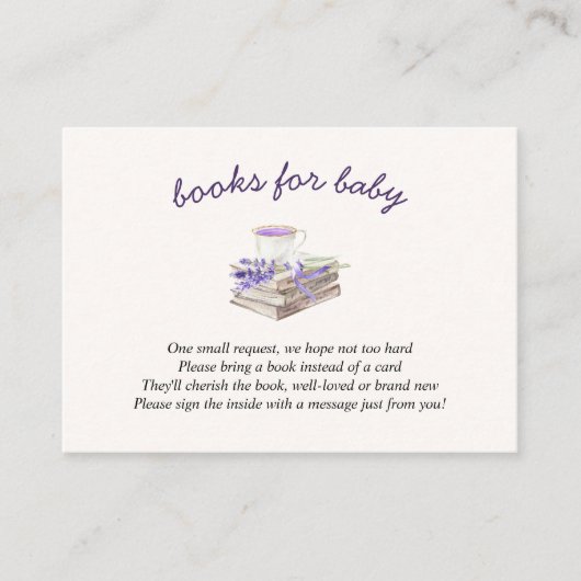 Lavendel Nieuw Hoofdstuk Baby shower Boeken voor B Informatiekaartje (Voorkant)