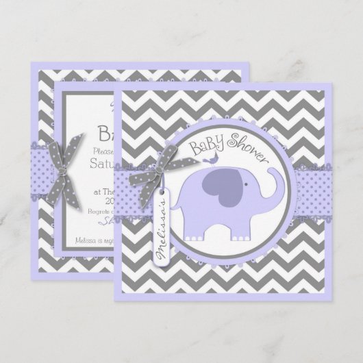 Lavendel Olifant en Chevron Print Baby shower Kaart (Voorkant / Achterkant)