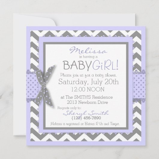 Lavendel Olifant en Chevron Print Baby shower Kaart (Achterkant)