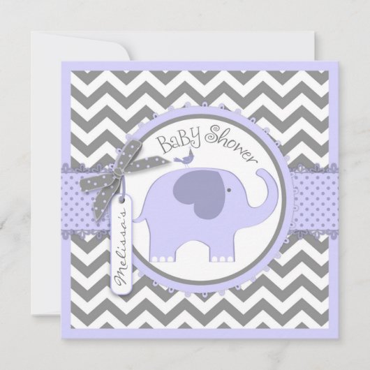 Lavendel Olifant en Chevron Print Baby shower Kaart (Voorkant)