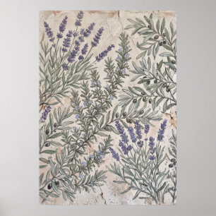 Lavendel Olijf Botanisch Patroon Poster