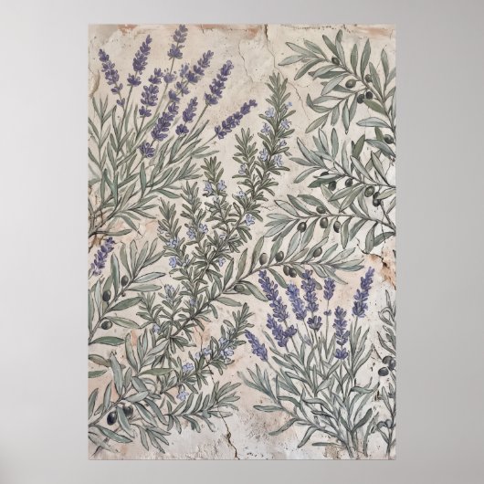 Lavendel Olijf Botanisch Patroon Poster (Voorkant)