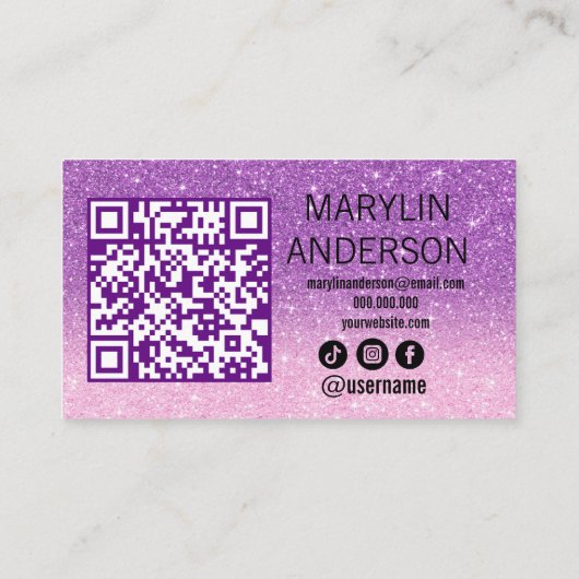 Lavendel Ombre Glitter Lash Technician QR-code Visitekaartje (Achterkant)