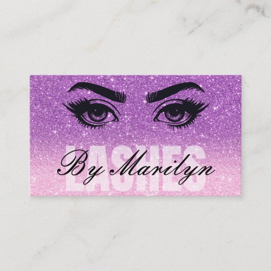 Lavendel Ombre Glitter Lash Technician QR-code Visitekaartje (Voorkant)